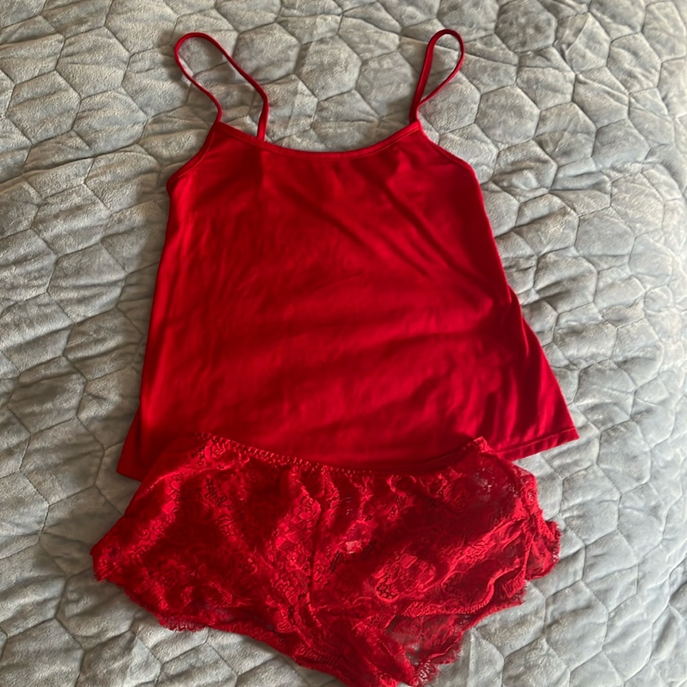 Adore Me Reign Red lace shorts cami set lingerie XS